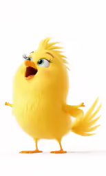 a cartoon bird with long hair, on a white background