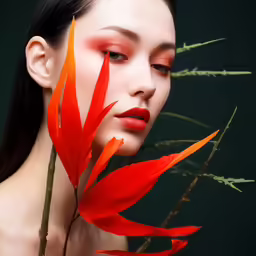 a close up of a woman holding some flowers