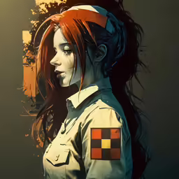 girl with long red hair in uniform, digital painting