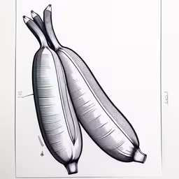 a couple of bananas drawn in a black and white ink