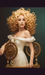 a woman standing with her hair in curls