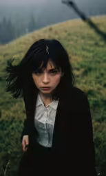a girl standing in the grass alone
