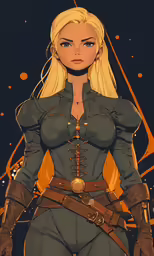 a blonde woman with long hair and armor