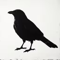 a drawing of a black crow with his head turned to the side