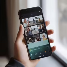 someone using their cell phone showing a series of women on the screen
