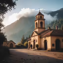 an old building on the side of a road