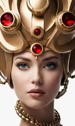 a woman with an unusual head piece and jewels