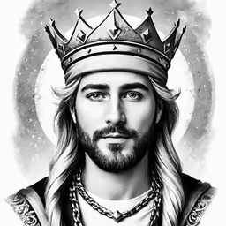 jesus wearing a crown with long hair and beard