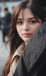 a beautiful young lady standing in front of a building