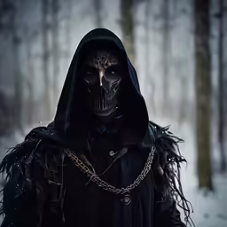 a grimter standing in the woods with his hands behind him
