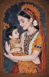 an artwork of a woman with a young child