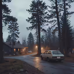 a white van parked next to a road and a house
