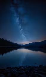 some water stars and trees in the sky