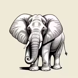 an elephant is drawn in pencil and is on the ground,an elephant standing in front of a white wall