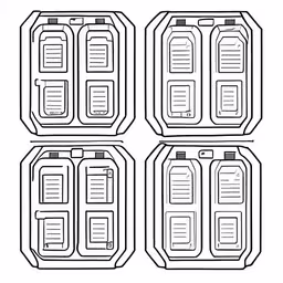 four empty tags for bullet shells that are numbered by one side,the four types of military bases that are on a white background