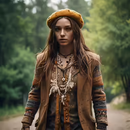 a woman dressed up in a native indian costume