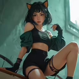 a digital rendering woman with cats ears poses for the camera