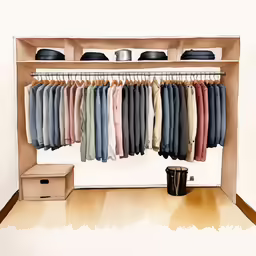 a clothing rack with clothes hanging on hangers