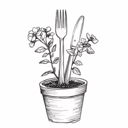 a pot with a fork and a knife on it