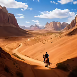 a cowboy rides his horse in the desert