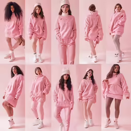 six photos of a girl in matching outfits