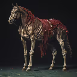 a skeleton horse with a fringe in the dark