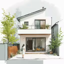this is a watercolor painting of a small house