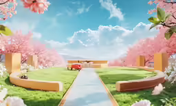 this is a beautiful scene with a road and flower