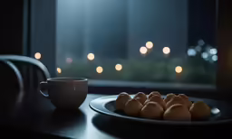 a plate of food on a table near a cup