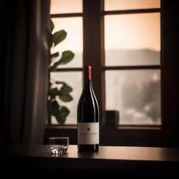 a bottle of wine and a glass on a table