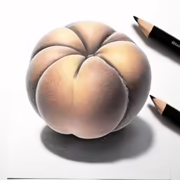 an apple drawn with graphite on paper