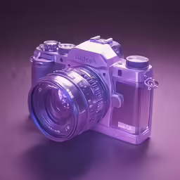 a close up of a camera with a purple background