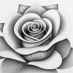 an artfully designed black and white rose,a white rose is shown in a drawing