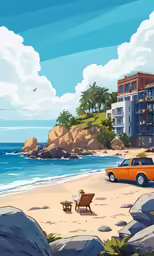 a car parked on the beach in front of the ocean