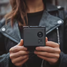 woman taking photo of person holding up device