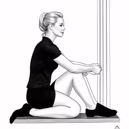 a black and white drawing of a girl sitting on the floor