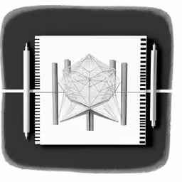 notebook with geometric pattern and pencils and grid