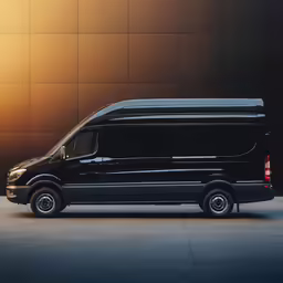 the black truck is parked in front of a wall