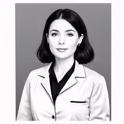 a woman in a white jacket and black shirt