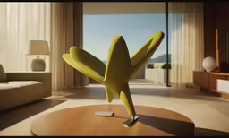 a vase designed like an anteater in the middle of a living room