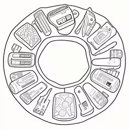 a circle with different types of hair products,the circle of hair salon supplies in a circle,a black and white circle with many different items in the middle,a round design with different types of hair care products,a drawing with many hair types on the middle circle