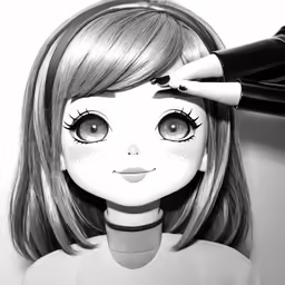 a doll being drawn in black and white
