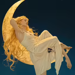 a beautiful young blonde woman laying on the moon