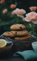 four cookies and one half an apple sit on a plate