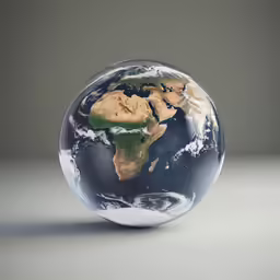 a glass globe with some clouds and a map on it