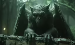 a creature sits on a log with his eyes open