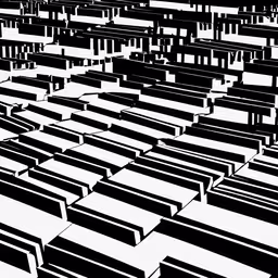 a black and white photo of a very large lot,abstract black and white drawing of a row of tables