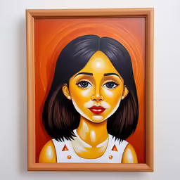 a portrait of a woman in gold, with dark brown hair
