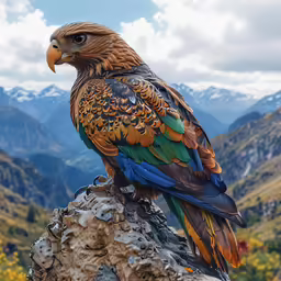 the colorful bird is perched on a rock