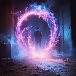 a man in a fire ring made of wires
